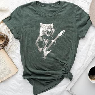 Rock Cat Playing Guitar Guitar Cat Womens Bella Canvas T-shirt - Thegiftio UK