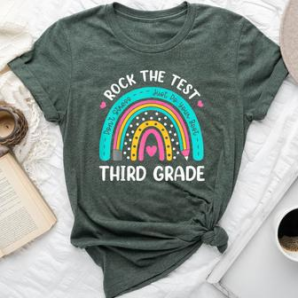 Rock The Test Third Grade Rainbow Test Day Teacher Student Bella Canvas T-shirt | Mazezy CA