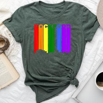 Rockford Illinois Lgbtq Gay Pride Rainbow Skyline Bella Canvas T-shirt - Monsterry DE