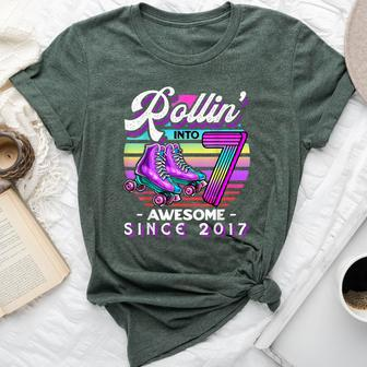 Roller Skating 7Th Birthday Girls Rollin Into 7 Awesome 2017 Bella Canvas T-shirt | Mazezy