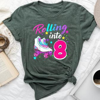 Rollin' Into 8 Roller Skating Rink 8Th Birthday Party Girls Bella Canvas T-shirt - Monsterry