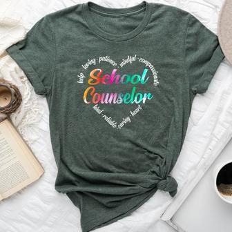 School Counselor Heart Word Cloud Watercolor Rainbow Bella Canvas T-shirt | Mazezy
