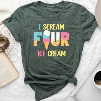 I Scream Four Ice Cream Girls 4Th Birthday Cream Party Girls Bella Canvas T-shirt - Monsterry