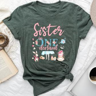 Sister Of The 1St Birthday Girl Sister In Onderland Family Bella Canvas T-shirt | Mazezy