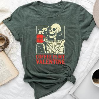 Skeleton Coffee Is My Valentine Valentines Day Women Bella Canvas T-shirt - Seseable