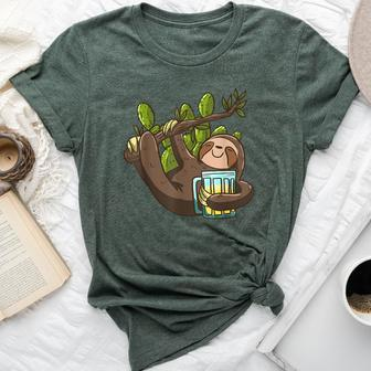 Smiling Sloth Beer Cactus Lazy Animal Sloth Lover Bella Canvas T-shirt - Monsterry DE