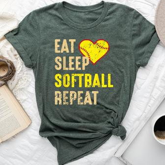 Softball Eat Sleep Softball Repeat Girls Softball Bella Canvas T-shirt - Seseable