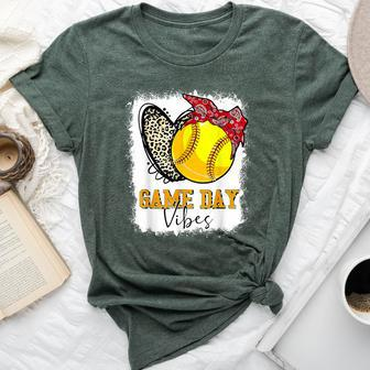 Softball Game Day Vibes Leopard Heart Headband Mom Bleached Bella Canvas T-shirt - Thegiftio
