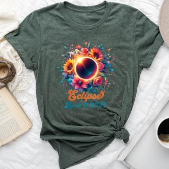 Solar Eclipse With Floral Flowers Bella Canvas T-shirt | Mazezy