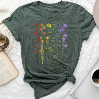 Subtle Wildflowers Lgbtq Month Rainbow Flowers Gay Pride Bella Canvas T-shirt - Seseable