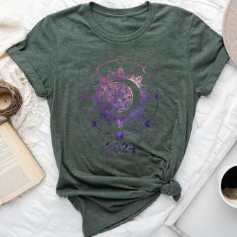 Sun And Moon Total Eclipse 2024 Mandala Tapestry Moon Phases Bella Canvas T-shirt - Seseable