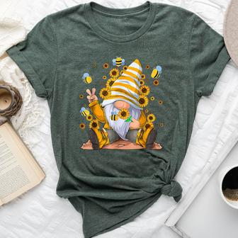 Sunflower Gnome With Bee Hippie Gnome Lover Bella Canvas T-shirt | Mazezy
