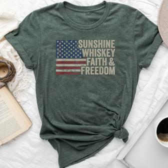 Sunshine Whiskey Faith & Freedom Vintage Usa Flag Summer Bella Canvas T-shirt - Monsterry