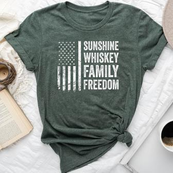 Sunshine Whiskey Family & Freedom Usa Flag Summer Drinking Bella Canvas T-shirt - Monsterry