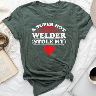 A Super Hot Welder Stole My Heart Welder Wife Girlfriend Bella Canvas T-shirt - Monsterry