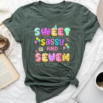 Sweet Sassy And Seven Birthday Girl Donut Family Party Decor Bella Canvas T-shirt - Seseable