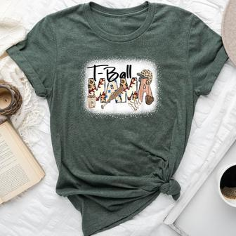 T Ball Mom Leopard Mother's Day Mama Ball Bleached Bella Canvas T-shirt - Seseable