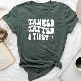 Tanned Tatted And Tipsy Groovy Beach Summer Vacation Bella Canvas T-shirt - Monsterry DE