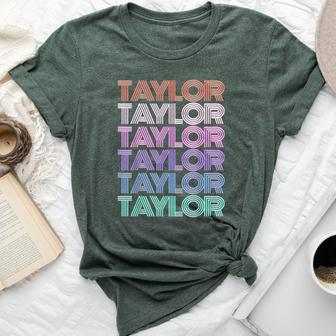 Taylor Girl Boy First Name Groovy Surname Retro Theme Text Bella Canvas T-shirt | Mazezy