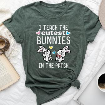 I Teach Cutest Bunnies Patch Easter Teacher Spring Women Bella Canvas T-shirt - Seseable