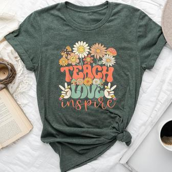 Teach Love Inspire Retro Groovy Daisy Back To School Teacher Bella Canvas T-shirt - Monsterry AU