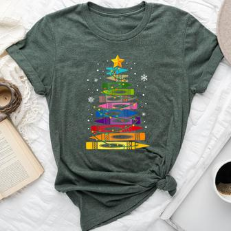Teacher Christmas Crayon Tree Light Student Pajama Matching Bella Canvas T-shirt - Thegiftio UK