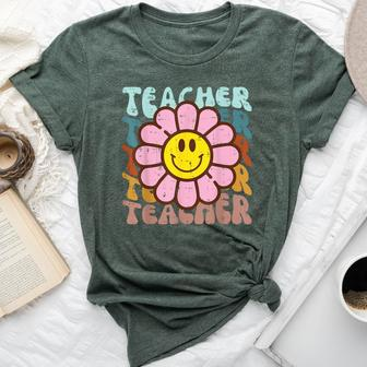 Teacher Flower Face Retro Back To School Appreciation Women Bella Canvas T-shirt | Mazezy