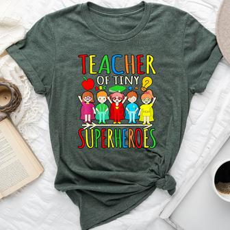 Teacher Of Tiny Superheroes First Day Back To School Graphic Bella Canvas T-shirt - Thegiftio UK