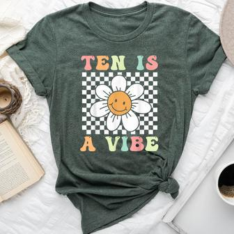 Ten Is A Vibe Cute Groovy 10Th Birthday Party Daisy Flower Bella Canvas T-shirt - Seseable