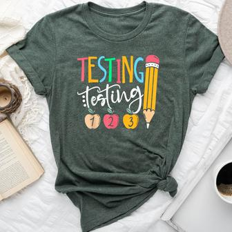 Testing Testing 123 Cute Rock The Test Day Teacher Student Bella Canvas T-shirt | Mazezy