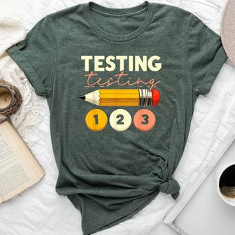 Testing Testing 123 Test Day Teacher Student Staar Exam Bella Canvas T-shirt | Mazezy