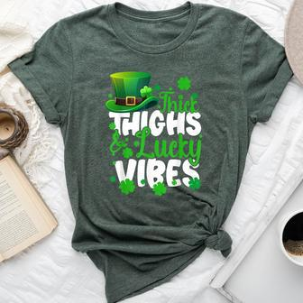 Thick Thighs Lucky Vibes St Patrick's Day Girls Bella Canvas T-shirt - Seseable