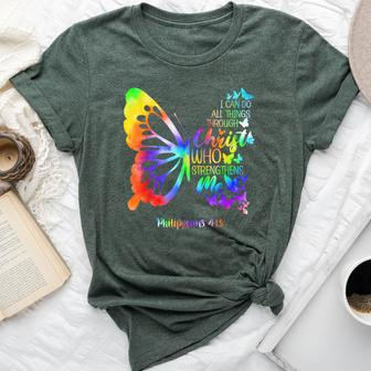 I Can Do All Things Through Christ Butterfly Religious Women Bella Canvas T-shirt | Mazezy