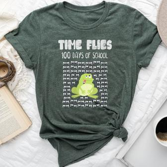 Time Flies 100 Days School Frog 100Th Day Student Bella Canvas T-shirt - Monsterry DE