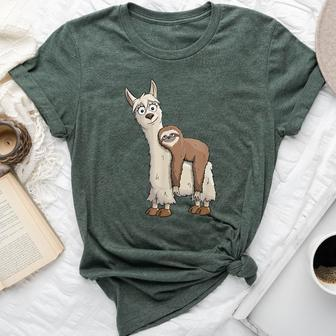 Trendy Funky Cartoon Chill Out Sloth Riding Llama Bella Canvas T-shirt - Seseable