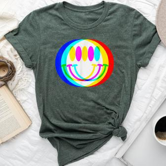 Trendy Happy Face Retro Groovy Smile Face Illusion Bella Canvas T-shirt - Seseable
