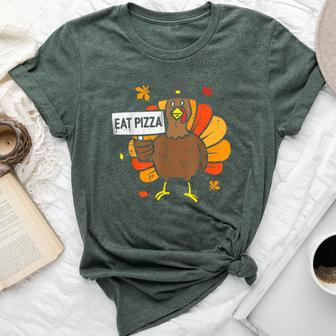 Turkey Eat Pizza Thanksgiving Party Kid Bella Canvas T-shirt - Seseable