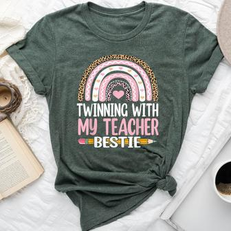 Twinning With My Teacher Bestie Rainbow Matching Teachers Bella Canvas T-shirt | Mazezy
