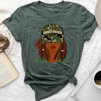 Unbothered Black Woman With Locs Camo Bella Canvas T-shirt | Mazezy UK