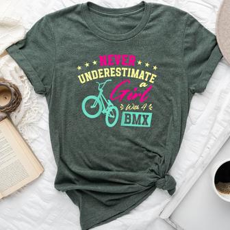 Never Underestimate Girl With Bmx Cycling Cyclist Bella Canvas T-shirt - Monsterry