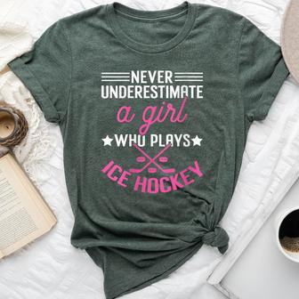 Never Underestimate A Girl Who Plays Ice Hockey Girls Womens Bella Canvas T-shirt - Monsterry CA