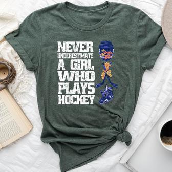 Never Underestimate A Girl Who Plays Ice-Hockey Girl Hockey Bella Canvas T-shirt - Thegiftio UK
