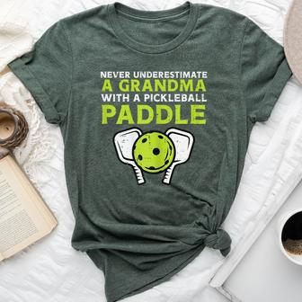 Never Underestimate Grandma With Pickleball Paddle Women Bella Canvas T-shirt - Seseable