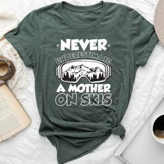 Never Underestimate A Mother On Skis Winter Bella Canvas T-shirt - Seseable