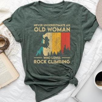 Never Underestimate An Old Woman Rock Climbing Bouldering Bella Canvas T-shirt | Mazezy