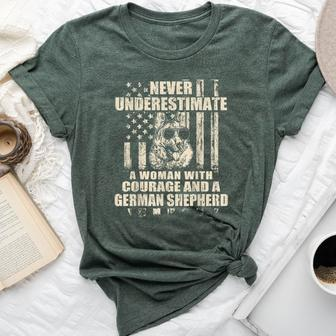 Never Underestimate Woman And A German Shepherd Usa Flag T-S Bella Canvas T-shirt | Mazezy UK