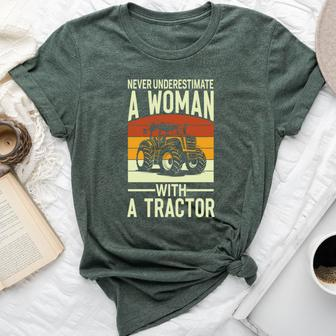 Never Underestimate A Woman With A Tractor Farmer Bella Canvas T-shirt - Seseable