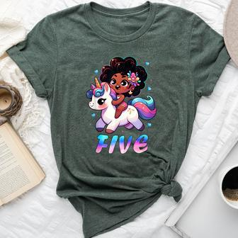 Unicorn 5Th Birthday 5 Years Old Black Girl African American Bella Canvas T-shirt | Mazezy AU