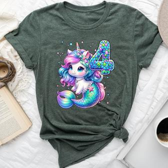 Unicorn Mermaid 4Th Birthday 4 Year Old Party Girls Outfit Bella Canvas T-shirt - Monsterry