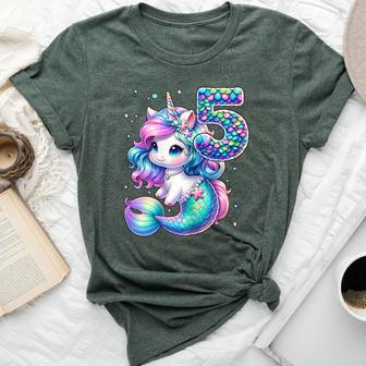 Unicorn Mermaid 5Th Birthday 5 Year Old Party Girls Outfit Bella Canvas T-shirt - Seseable